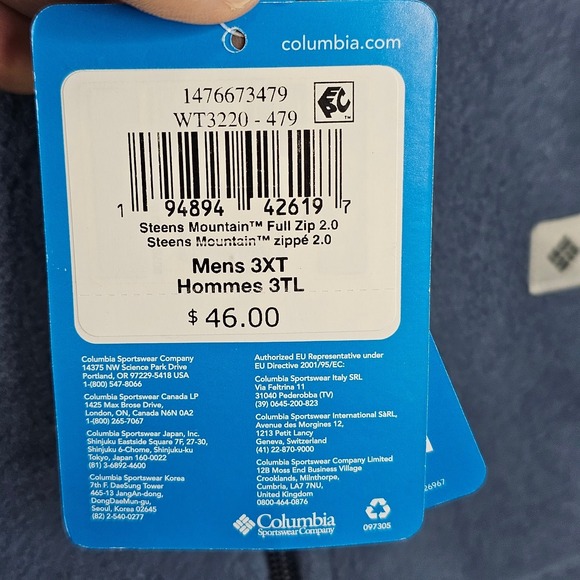 Columbia Steens Mountain Men's Jacket 3XT Blue Fleece Full Zip - Picture 4 of 9
